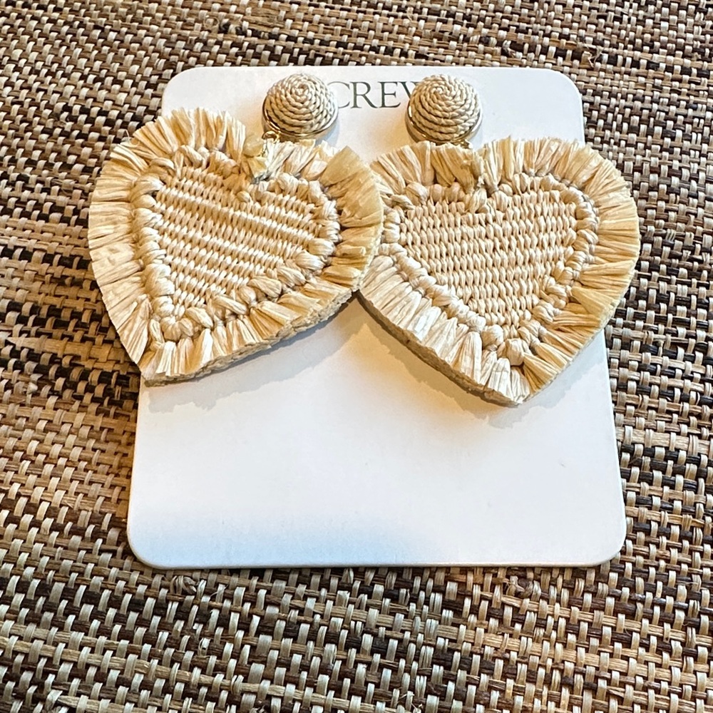 J. Crew Heart-Shaped raffia Woven Earrings - Natural boho